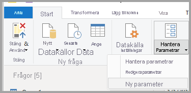 Skärmbild som visar menyfliksområdet.