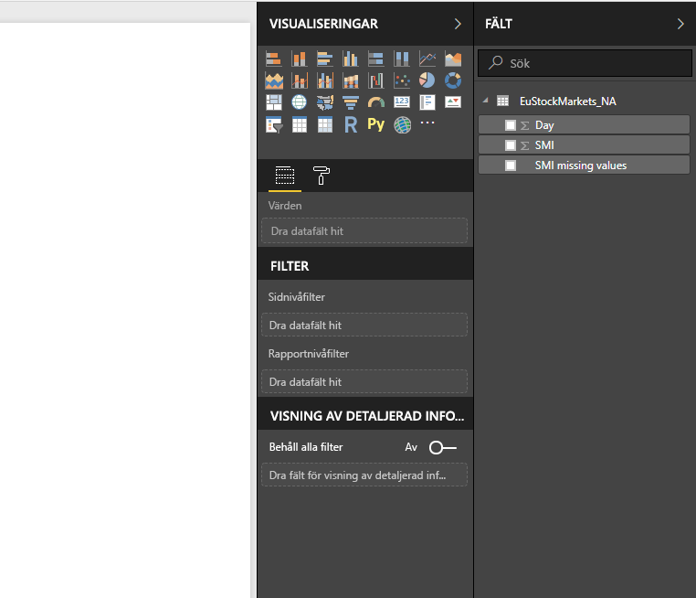 Screenshot of the Fields pane, showing the loaded data.