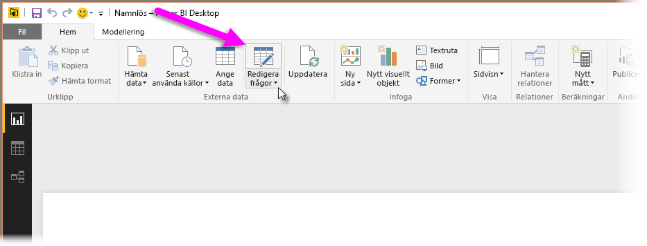 Screenshot of the Power Query Editor in Power BI Desktop, showing the Transform data selection.