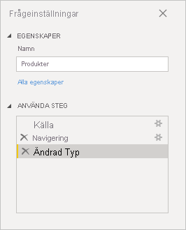 Screenshot that shows the applied steps in the Products query.