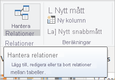 Screenshot that shows the Manage relationships button in the Modeling ribbon.