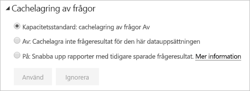 Dialogrutan Cachelagring av frågor