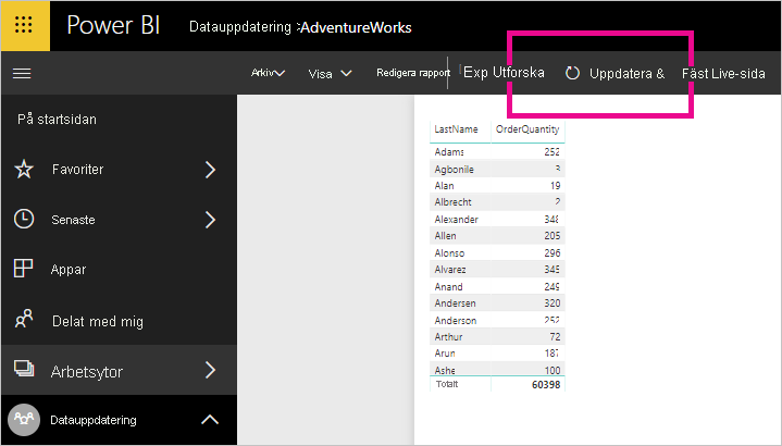 Uppdatera visuella rapportobjekt