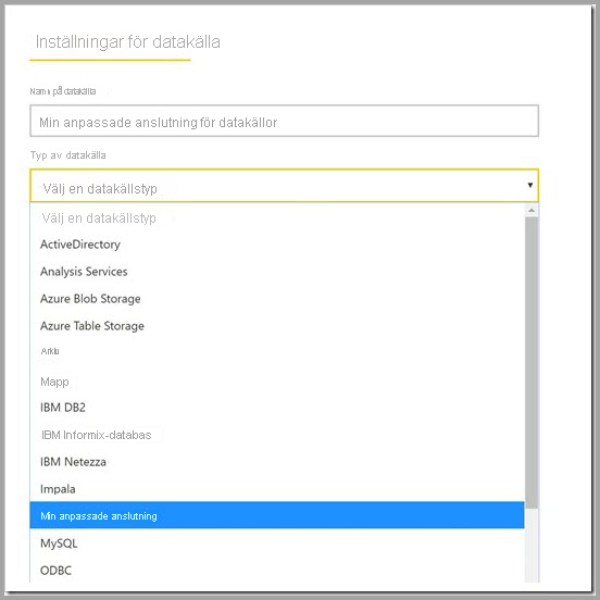 Screenshot that shows the Data Source list on the Settings page.