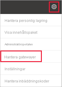 Skärmbild som visar hur du väljer Hantera anslutningar och gatewayer.