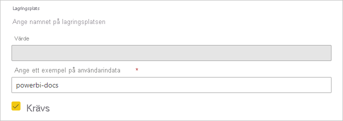 Skärmbild av ett parametervärde som krävs från användaren.