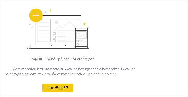 En skärmbild av en tom arbetsyta i Power BI-tjänst.