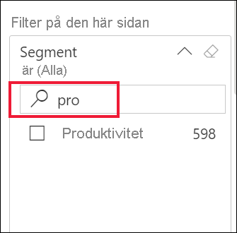 Skärmbild av ett expanderat filter med sökrutan markerad.