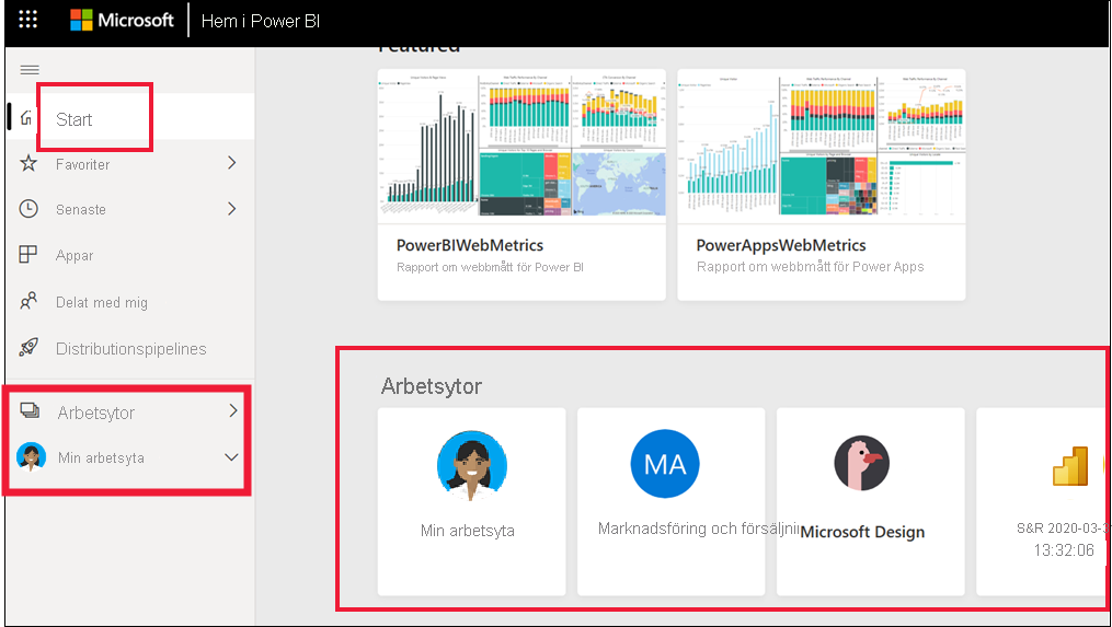 Screenshot shows the navigation pane with two types of workspaces.