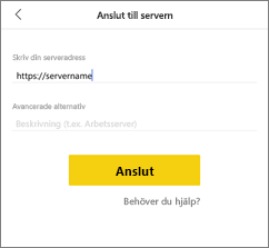 Skärmbild av dialogrutan Anslut till server.