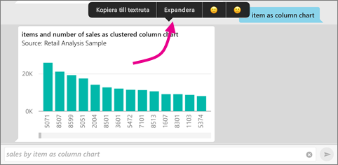 Skärmbild av ett kolumndiagram som visar en pekare för Att expandera.
