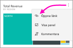 Skärmbild av en instrumentpanel som visar den lodräta ellipsen som pekar på Öppna länk.