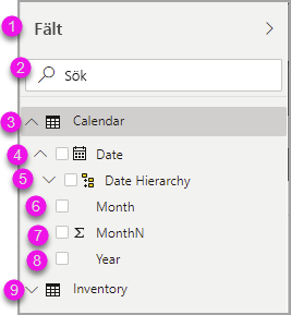 Screenshot of the focus progression for the Data list with expanded tables.