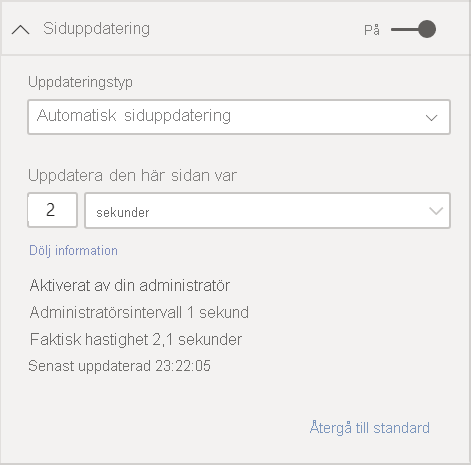 Visa information om siduppdatering