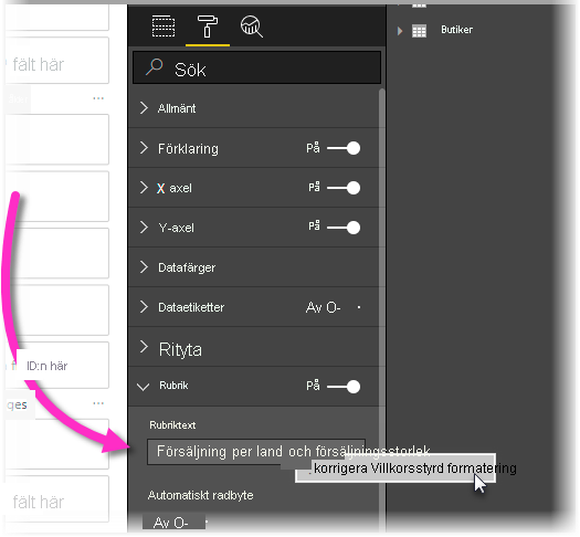 Skärmbild som visar alternativet villkorsstyrd formatering i Power BI Desktop.