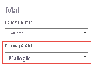 Skärmbild av fönstret Målåtgärd som markerar markeringen för basfältet.