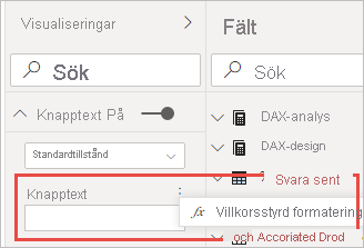 Skärmbild av fönstret Text som markerar knappen Villkorsstyrd formatering för knapptexten.