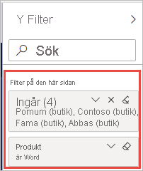 Skärmbild av fönstret Filter som markerar de tillämpade filtren.