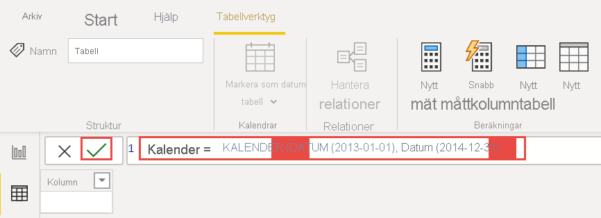 Skärmbild av DAX-uttryckskalender.