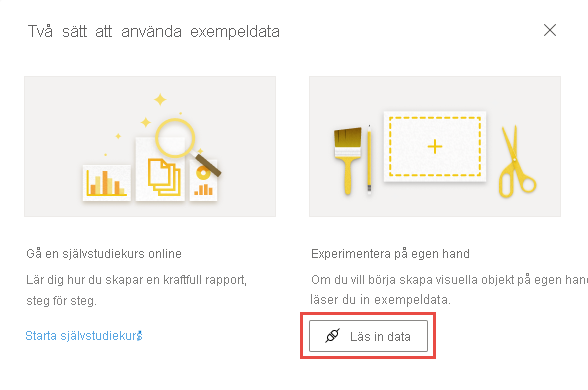 Skärmbild av Två sätt att använda exempeldata > Läs in data.