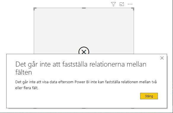 Skärmbild av en feldialogruta med texten Det går inte att fastställa relationer mellan fälten.