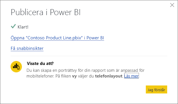 Skärmbild av dialogrutan Publicering till Power BI.