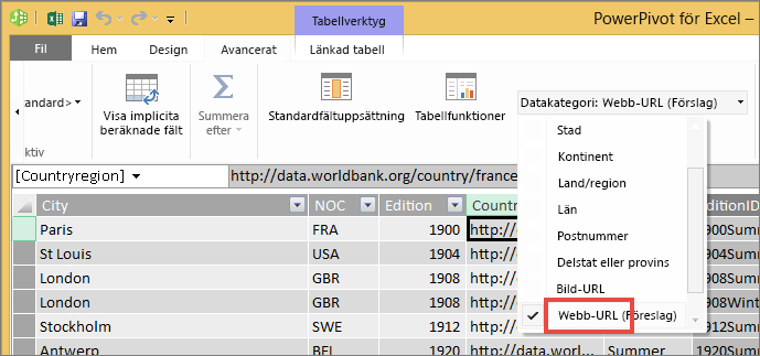 Listrutan Datakategori i Excel