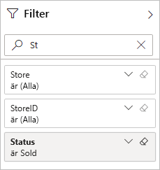 Skärmbild av fönstret Filter med en angiven exempelrubrik.