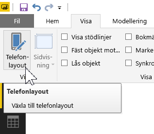 Skärmbild av knappen Mobil layout i menyn Visa.