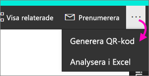 Skärmbild av en rapport som markerar Fil och Generera en QR-kod.