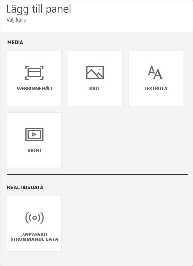 Skärmbild av fönstret Lägg till en panel.