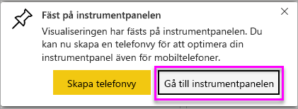 Skärmbild av ett meddelande om lyckat resultat som markerar Gå till instrumentpanelen.