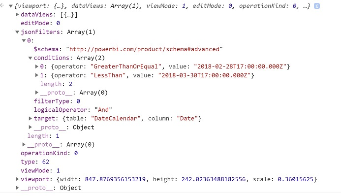 Screenshot of sample JSON filter code showing values in an array.