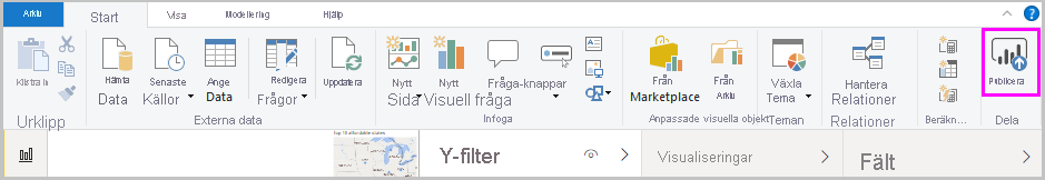 Skärmbild av Power BI Desktop som visar alternativet Publicera.