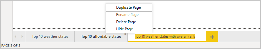 Skärmbild av Power BI Desktop som visar sidfältet.