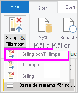 Skärmbild av Power BI Desktop som visar alternativet Stäng och tillämpa ändringar.