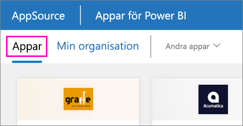 Screenshot shows apps that you can install from Power BI apps.