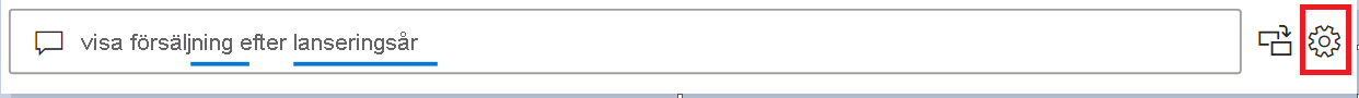 Skärmbild av sökrutan Q och A med kugghjulsikonen markerad.
