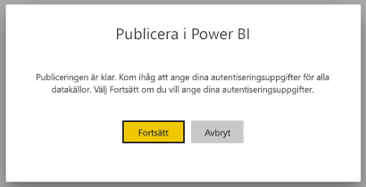 Skärmbild av dialogrutan för att publicera till Power BI.