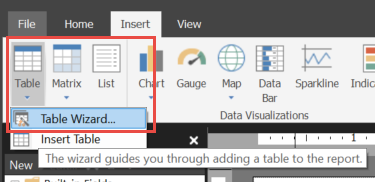 Skärmbild av alternativet Tabellguide.