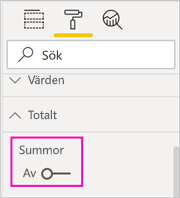 Skärmbild av Totaler växlade till avläge i fönstret Format.