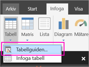 Skärmbild av knappen Tabellguide i menyfliksområdet Infoga.