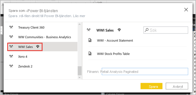 Skärmbild som visar Spara som i Power BI-tjänst.