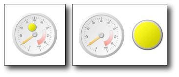 Skärmbild som visar mätarpanelen med indikator och mätare.