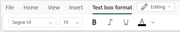 Skärmbild av alternativ för textformatering.