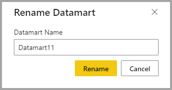 Skärmbild av fönstret för datamart-namnbyte.