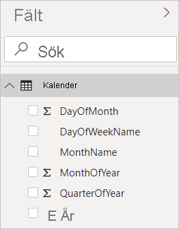 Screenshot of Power BI Desktop showing calculated columns in the Fields view.