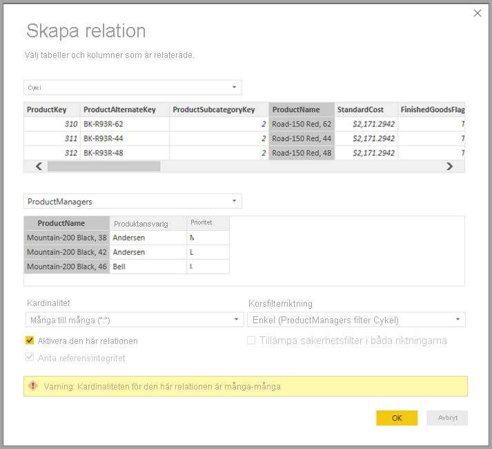 Skärmbild av fönstret Skapa relation.