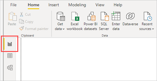 Skärmbild av Power BI Desktop som visar rapportvyn markerad.