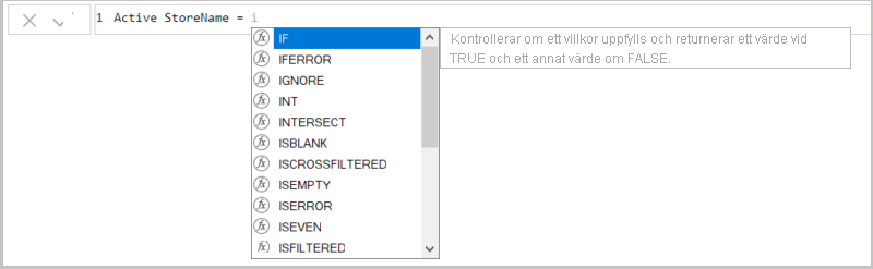 Skärmbild av den IF som valts i formelfältet.